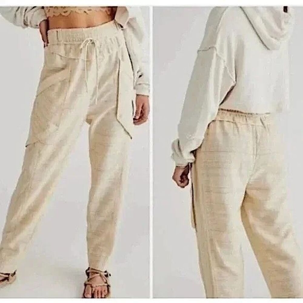 FREE PEOPLE Cream Textured Sweet Escape Gauze Drawstring Pants Boho SIZE LARGE
